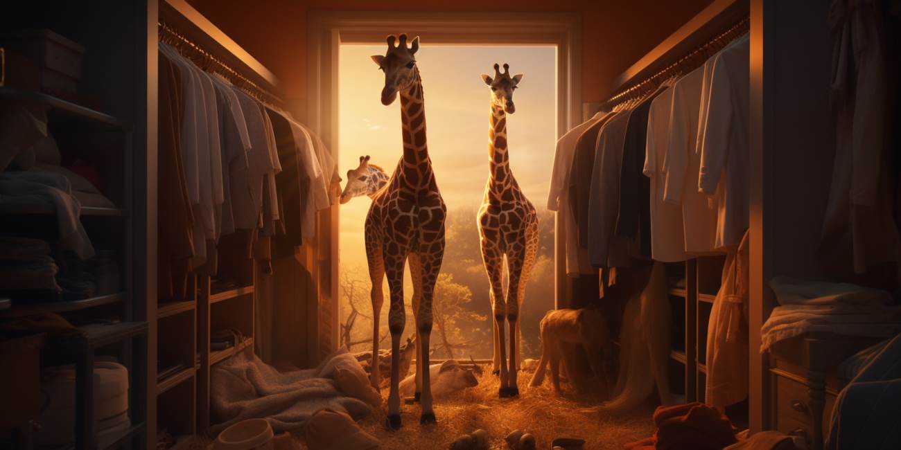 Żyrafy wchodzą do szafy